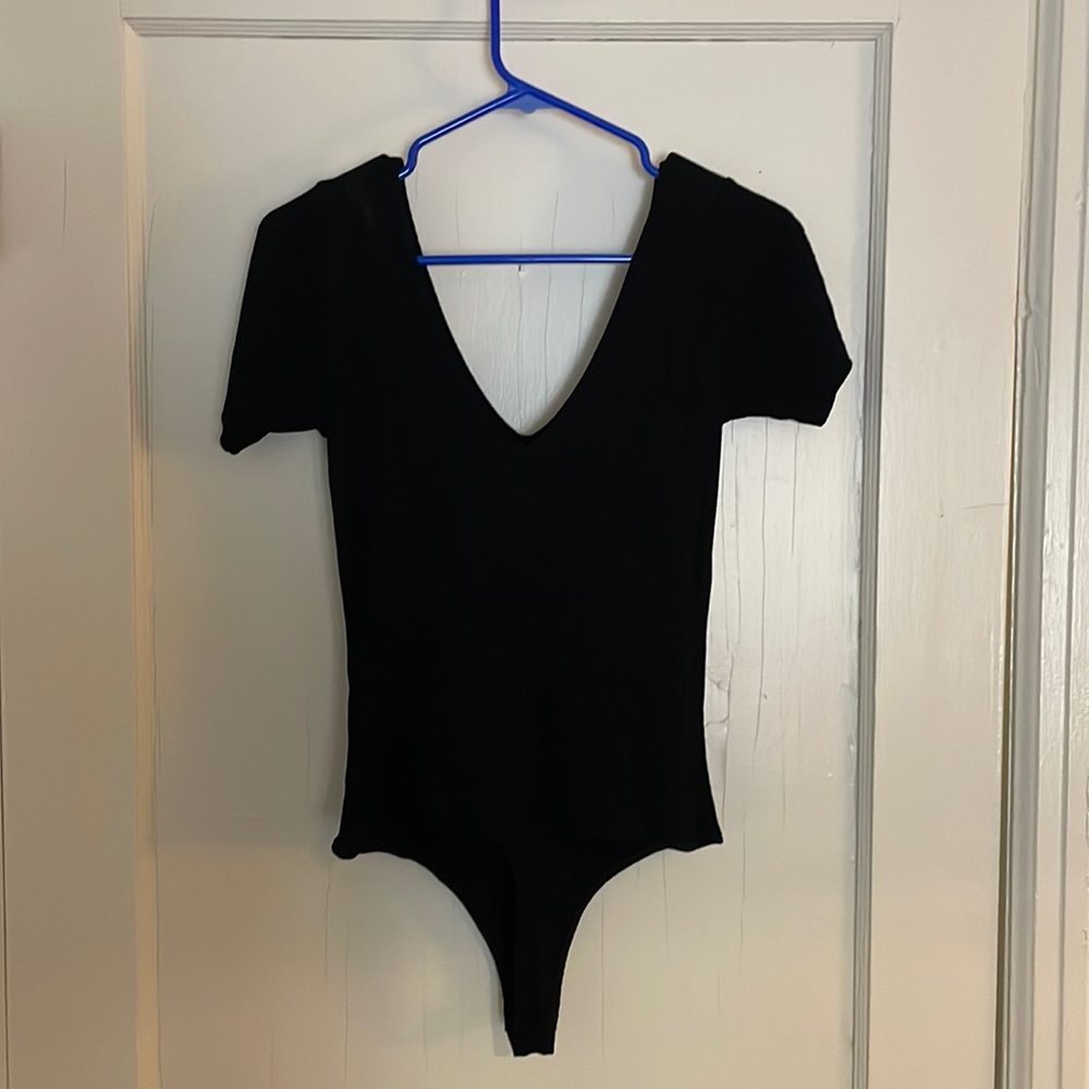 ASOS Scoop Neck Ribbed Black Thong Bodysuit size 8
